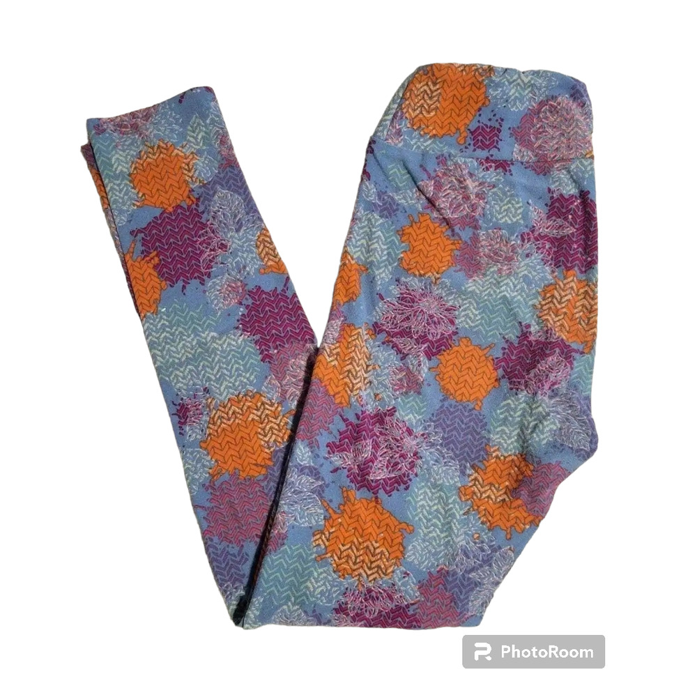 Lularoe Leggings Women's OS Funky Flowers Pattern Purple Blue Orange White